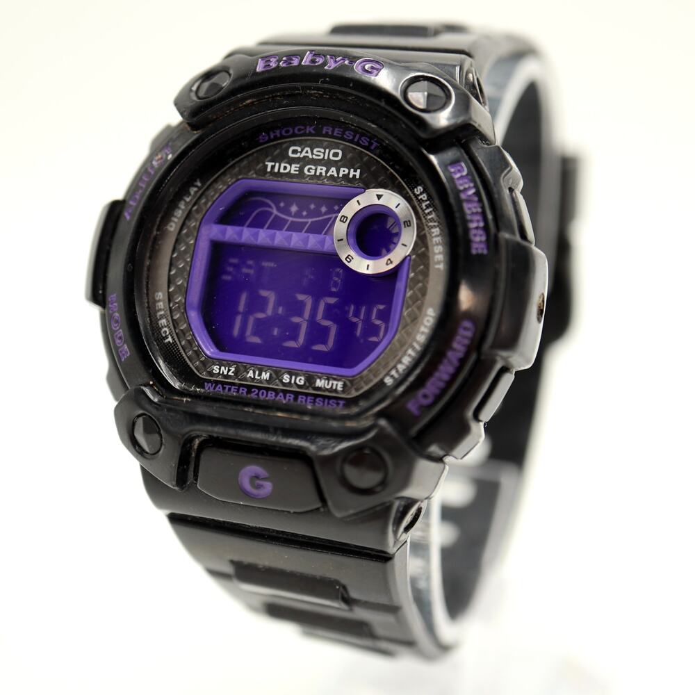 Casio Baby G Shock Black Purple 42mm Watch Tide Graph BLX-100 w New Battery